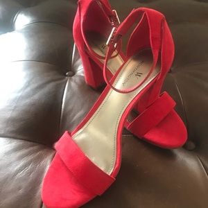 Red suede heels with ankle strap by Worthington